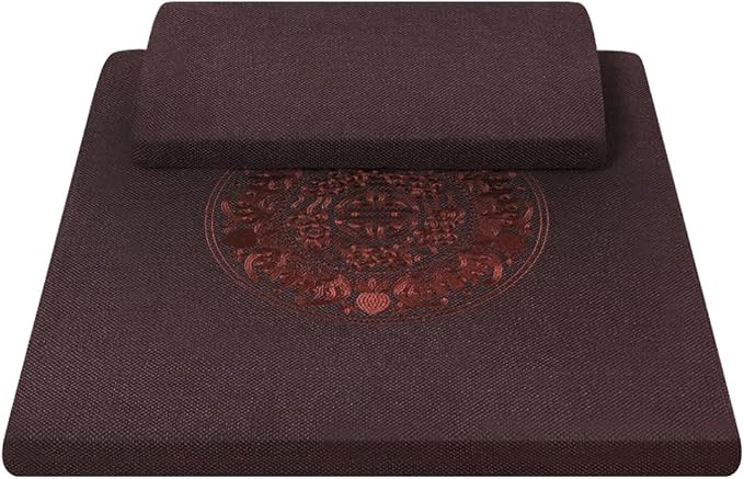 Square Meditation Cushion Mat Set with Washable Cotton Linen Cover, Larger Thick Yoga Mat Bolster Floor Pillows Seating for Adults Upgraded Meditation Accessories coffee-60 * 5cm
