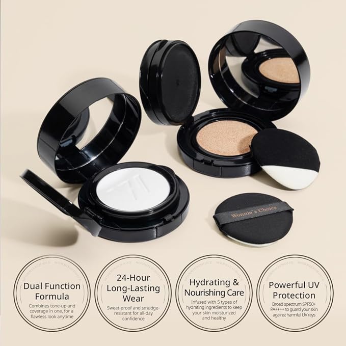 Wonnie's Choice All in one Dual Cushion, Finish For All type Coverage SPF50+ PA++++ (All tyype Skin, Oily, Combination Skin)