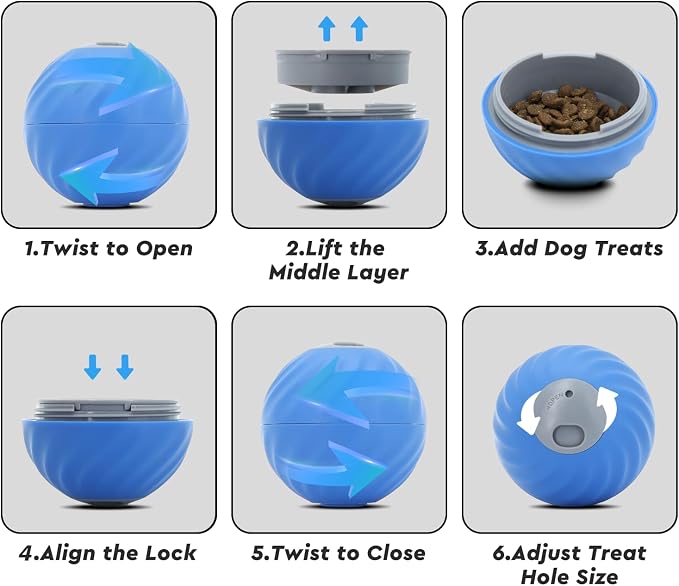 Interactive Dog Toys – Treat Dispensing Puzzle Ball, Food Dispenser Slow Feeder, Enrichment Toy to Keep Dogs Busy, Durable Dog Ball with Knitted Covers for Small Medium Dogs （Blue）