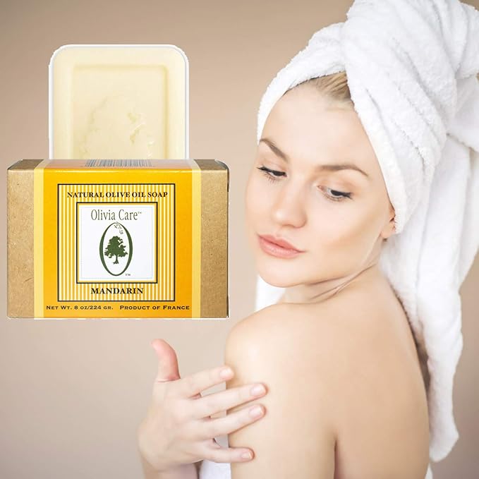 Olivia Care Premium Mandarin Bath & Body Bar Soap Organic, Vegan & Natural Olive Oil Repairs, Hydrates, Moisturizes & Deep Cleans Vitamin C Good for Sensitive Dry Skin Made in USA 8 OZ – (4 PACK)