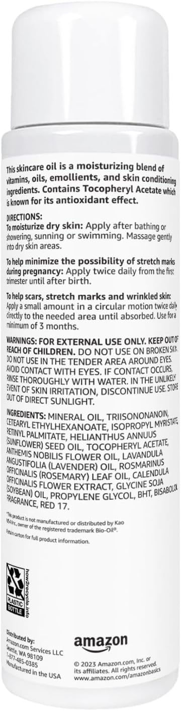 Amazon Basics Moisturizing Body Oil for Skin with Vitamins A & E, Antioxidant Skincare Oil, 6.7 fl oz