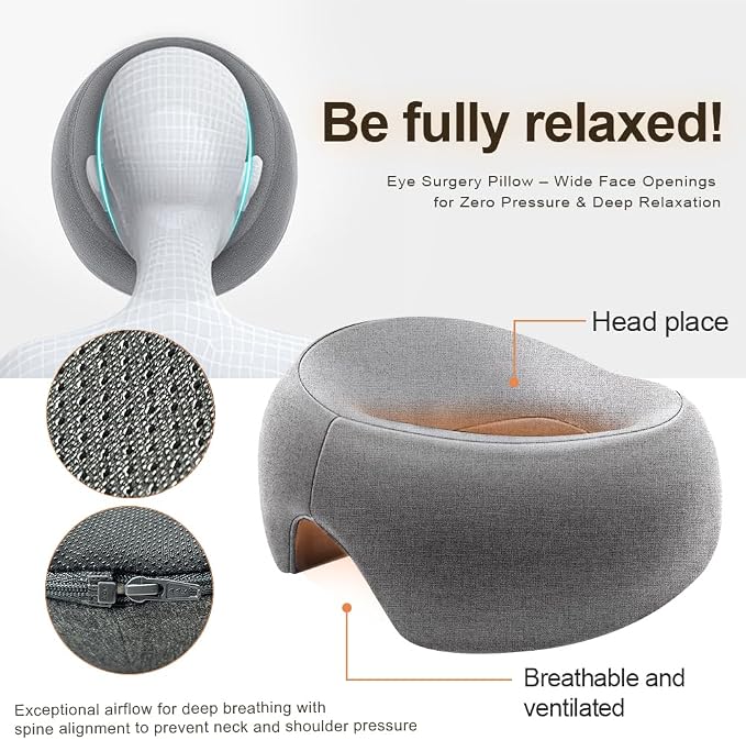 Face Down Pillow, Massage Headrest for Bed, Massage Face Cradle for Bed, BBL Pillow After Surgery Post Eye Surgery (Grey)
