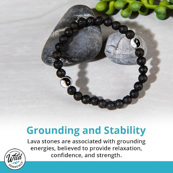 Wild Essentials Tiger Eye and Lava Stone Bracelet, Expandable up to 8 inches, Aromatherapy Jewelery for Women, Men, Esssential Oil Diffuser, Grounding Calming Strength Confidence