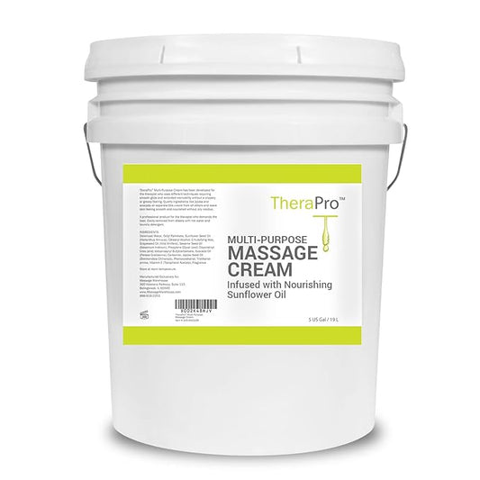Multi-Purpose Massage Cream by TheraPro - 5 Gallon - Hypoallergenic, Unscented Cream - Massaging Cream Infused with Jojoba, Avocado Oil, Sweet Almond Oil