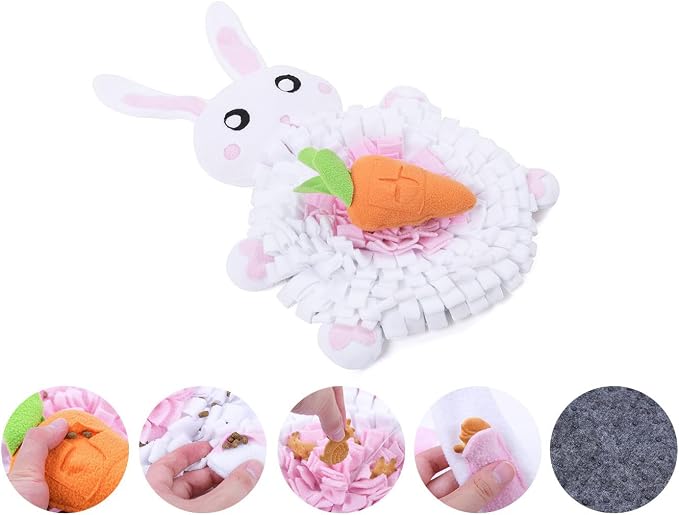 Ferret Cats Snuffle Mat Fleece Foraging Mats Interactive Feeding Toy Small Animal Rabbit Guinea Pig Rat Hamster Anti Slip Treat Dispenser Slow Feeder (Bunny)