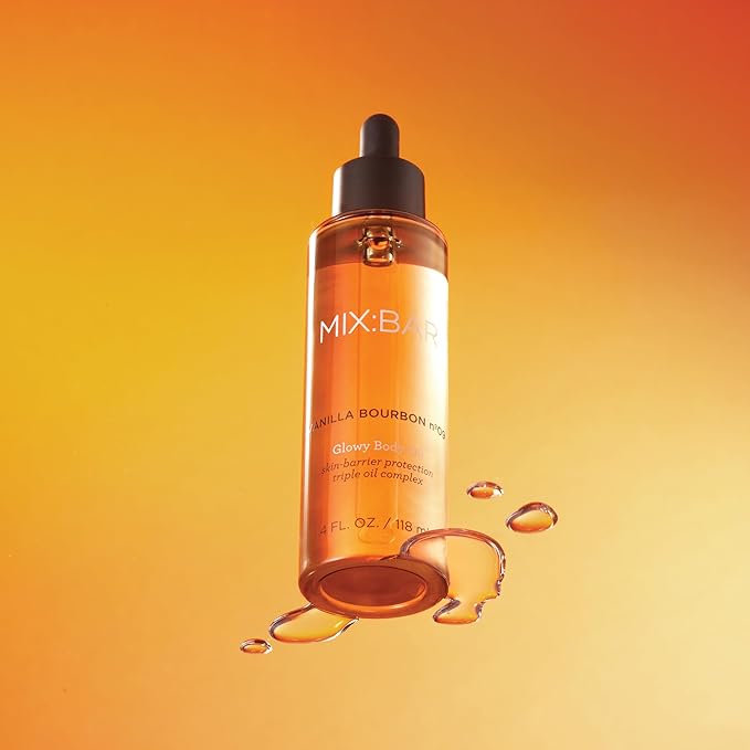 MIX:BAR Vanilla Bourbon Glowy Body Oil for Women, Soothe, Soften & Smooth Dry Skin, with Jojoba & Avocado Oil, Paraben Free, Vegan, 5oz
