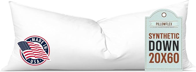 Pillowflex Synthetic Down Pillow Insert 20x60 in - Karate Chop Pillow | Large Queen Sham Form, Plush Polyester Cotton Blend, Cloud-Like Comfort, Clump-Resistant Fill, Smooth Elegant Finish