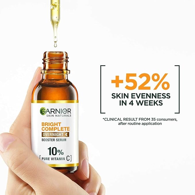 Garnier Targeted Anti Dark Spot Night Serum for Face, with 10% Pure Vitamin C & Hyaluronic Acid, Anti Pigmentation & Dullness, For All Skin Types, Approved by Cruelty Free International, Vegan, 30 ml