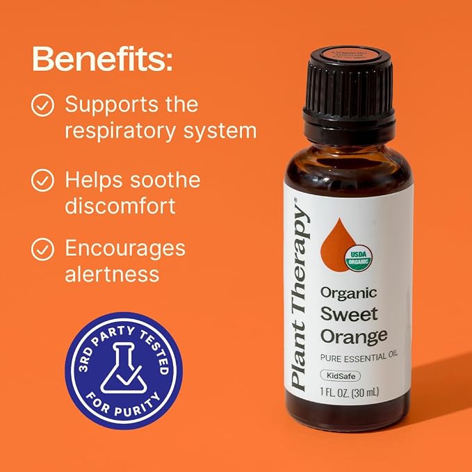 Plant Therapy Organic Sweet Orange Essential Oil, 30 mL (1 oz), 100% Pure Essential Oil, USDA Certified Organic, Great Fresh Citrus Aroma