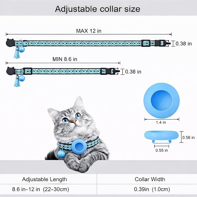 Cat Collar with AirTag Holder – Breakaway Lightweight Woven Cat Collar, Adjustable with Bell for Cats & Kittens (Sun & Sky Set) | Amazegoods