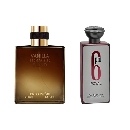 AFLUXE 2PCS Mens Perfume Cologne Long Last Strong EDP Natural Spray Gift Set, with Cocoa, Dried Fruits, Woody Fragrance for Daliy Use, 3.4 Fl Oz / 100 mL Each (6pm Royal & Vanilla Tobacco)