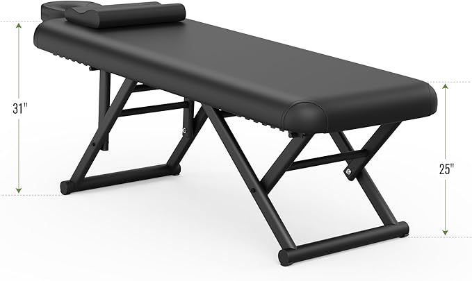 Heavy Duty Stationary Massage Table - Adjustable Massage Table With Adjustable Height & Fixed Backrest, Treatment Tables With PU Leather, C-Shaped Pillow and Sturdy Metal Frame Support Up to 1000LBS
