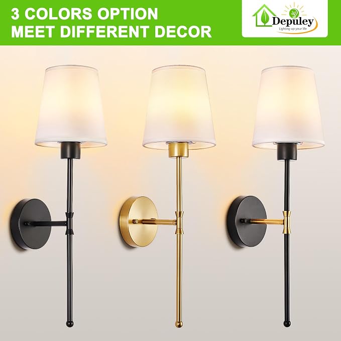 Depuley Battery Operated Wall Sconce: Set of 2 Wireless Wall Lights with Remote for Bedroom - Black Rechargeable 15 Colors RGB Halloween Wall Lamp for Living Room Hallway