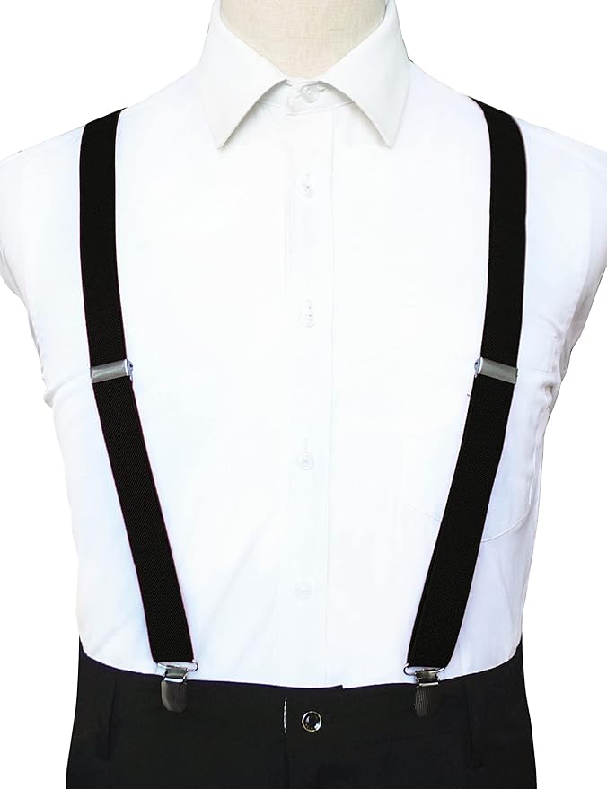 JEMYGINS Solid Color Mens Suspender with 3 Strong Clips Adjustable Braces