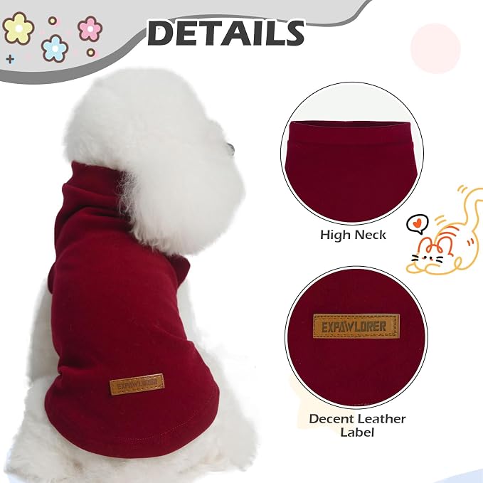 Cat Sweater Warm Fleece Pet Clothes for Cats Only | Soft Cat Vest Puppy Hoodie Coat, Fall Cold Winter Sweatshirt Pullover Clothing also for Small Dogs, Wine Red L