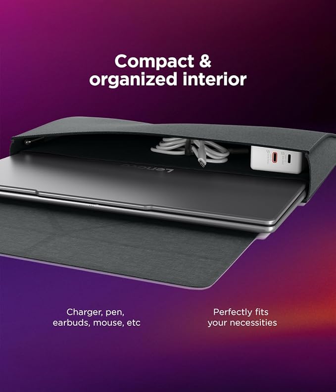 Lenovo Yoga Tote Sleeve Case for Laptops with 14-inch Display, Multi-Compartment Organizer with Convertible Stand, Lightweight Protective Polyester & Microfiber Sleeve, Luna Grey