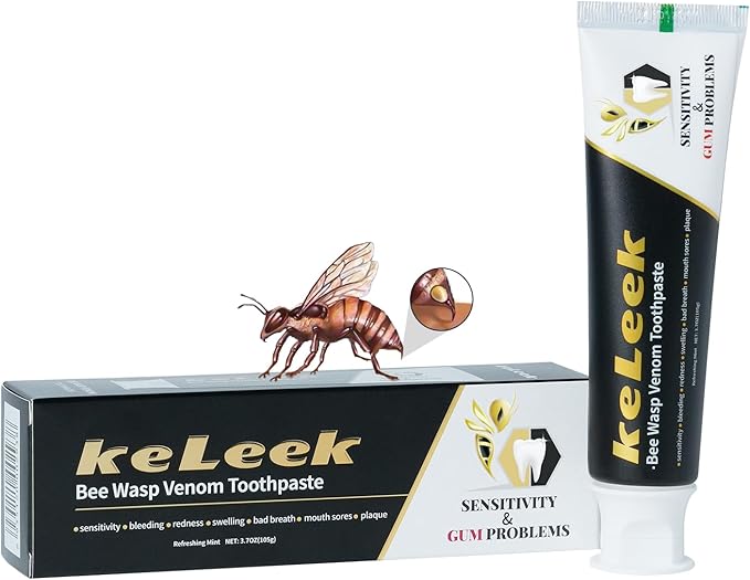 KeLeek Bee Wasp Venom Toothpaste for Bleeding Gums,Gingivitis Treatment Repair,Sensitive Teeth,Mouth Sores,Plaque -150 MIN Breath Fresheners - 3.7 OZ(1 Pack)
