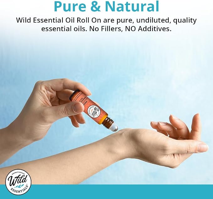 Wild Essentials Relax Essential Oil Roll On, 10ml for Calming, Anti-Stress, Meditation, Made With 100% Pure, Premium Grade Essential Oils and Organic Jojoba oil, Ready To Use, Moisturizer, All Natural