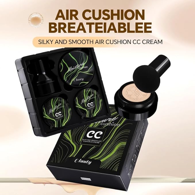 Moisture Cushion CC Cream Foundation for Mature Skin - Flawless Concealer BB Cream with Mushroom Sponge, Long-Lasting Waterproof Air Cushion, Natural (03# – Refill Kit (1 Full + 2 Refills))