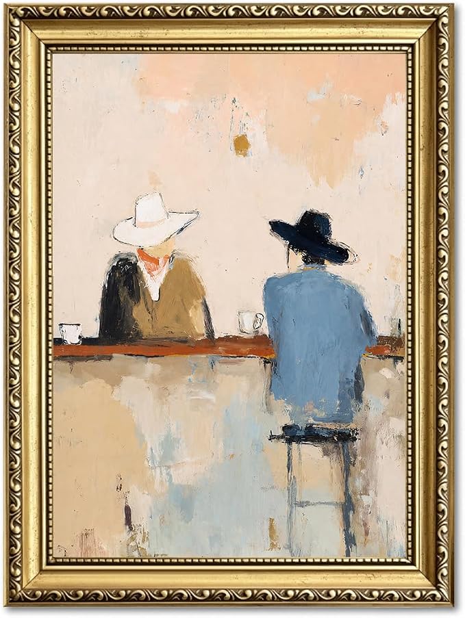 Gold Framed Western Cowboy Wall Art, Vintage Cowboy Bar Wall Decor Painting Mid Century Southwestern Canvas Prints Picture for Farmhouse Living Room Bedroom 12x16 inch