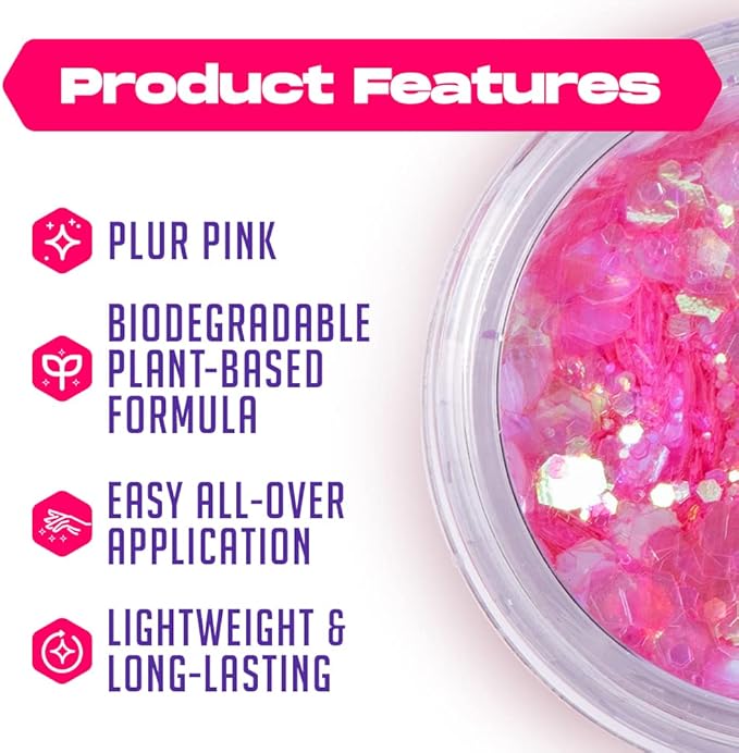 Pink Biodegradable Glitter Makeup | Plant Based, Hair, Face or Body | Cosplay, EDM Music Festival and Rave Accessory | 5 Grams of Chunky Glitter