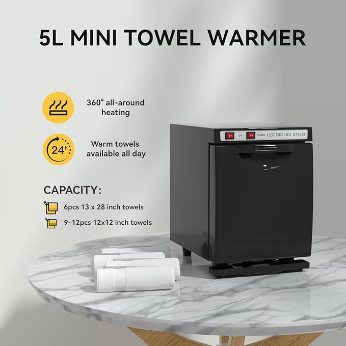 Hot Towel Warmer for Spa, 5L Thermostatic Towel Heater, 2-in-1 Professional Mini Towel Warmer, Beauty Salon and Spa Towel Warmers for Facial.(5L-Black)