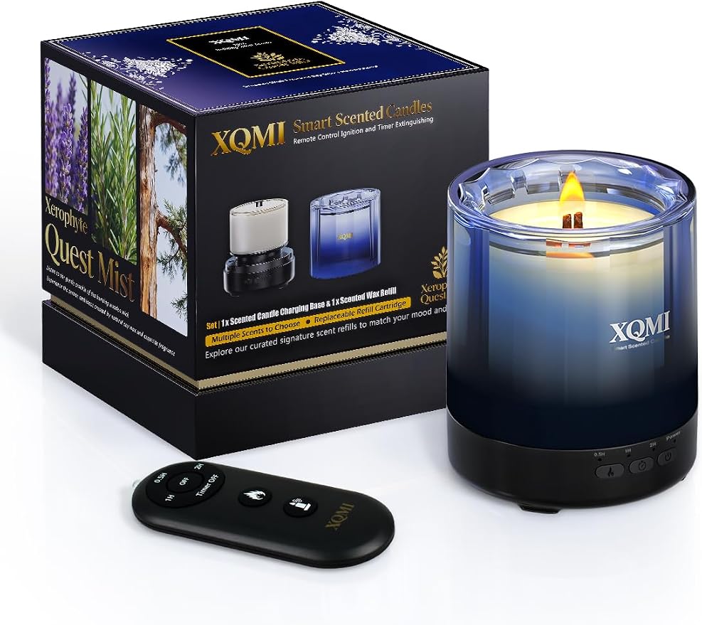 Smart Scented Candle with Timer,One-Touch Ignition & Extinguish with Remote, Natural Soy Wax Birthday Gifts for Women Mom, House Warming Gifts New Home Decor(Blue Sky Series)