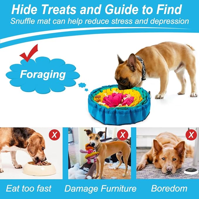 Vivifying Snuffle Mat for Dogs, Adjustable Dog Puzzle Toys Sniff Mat, Interactive Enrichment Toys for Slow Eating and Mental Stimulation (Red Yellow Blue)