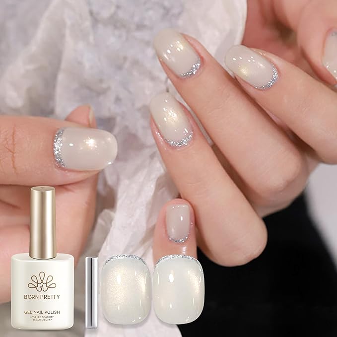 Born Pretty Rosy White Cat Magnetic Eye Gel Nail Polish,Spring Summer Moonlight White Cat Magnetic Gel Polish Magnetic Nail Polish for Nail Art Manicure Salon DIY at Home 15ML
