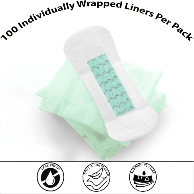 100 Pack Bulk Panty Liners for Homeless, Hospitals | Long Panty Liners for Postpartum, Incontinence, Menstruation Bulk Individually Wrapped Liners for Women