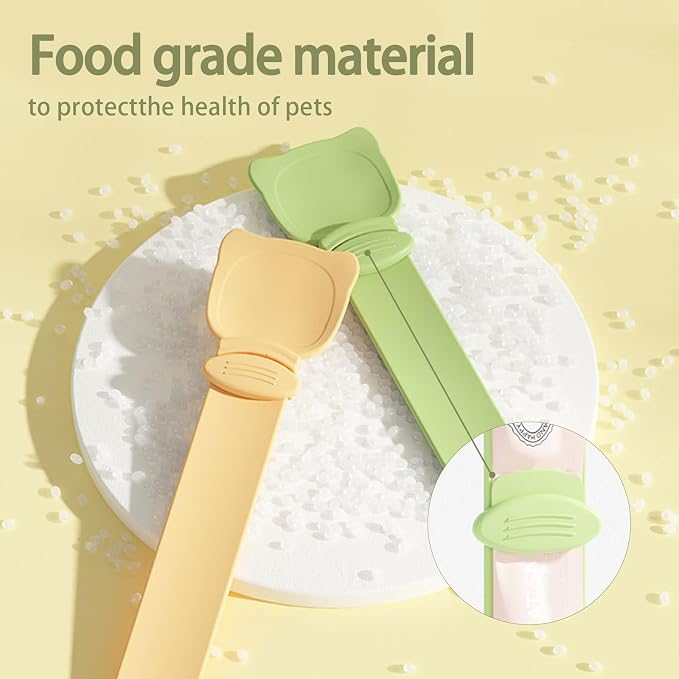 2 pcs Cat Strip Feeders, Cute Cat Head Shape Cat Strip Squeeze Spoons Multifunctional 2-in-1 Cat Food Dispenser Cat Treat Spoons Cat Food Spoons for Wet Food Cat Pet Supplies