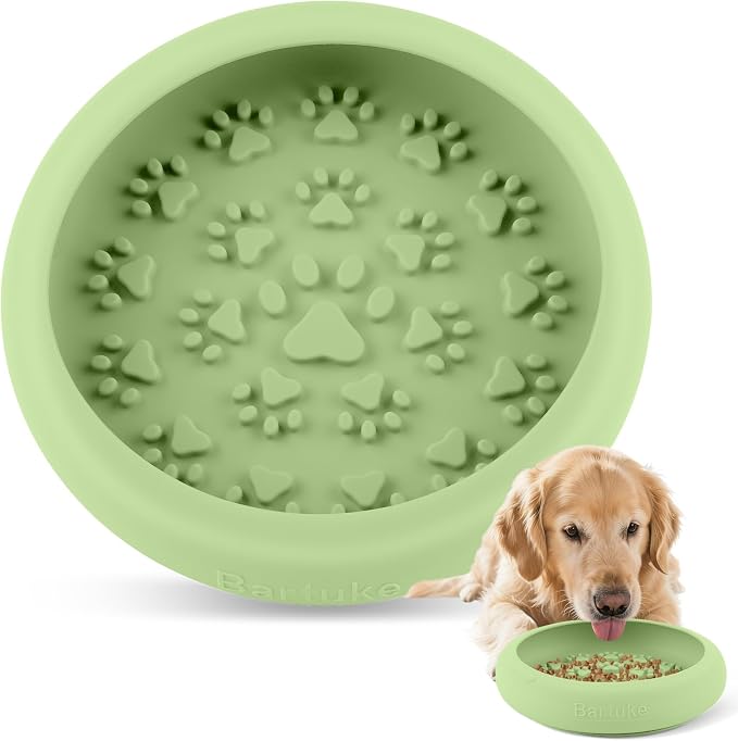 Silicone Dog Lick Bowl, Slow Feeder Dog Bowls with Strong Suction, Green