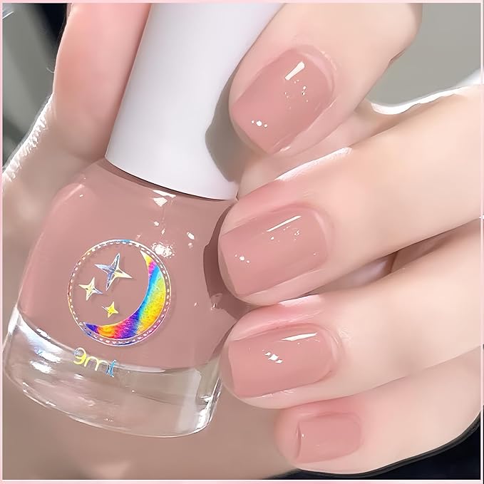 NovaCharm Nude Jelly Nail Color, Water Based Quick Dry Neutral Beige Polish for Women & Girls, Non Toxic Natural Gloss Finish, 9 ML