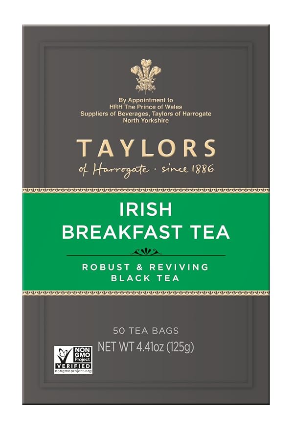 Taylors of Harrogate Irish Breakfast, Black Tea, Pillow Bags, Rich, Bright & Malty, Caffeinated, Enjoy Hot or Iced, 50 Teabags, 50 Count (Pack of 2)