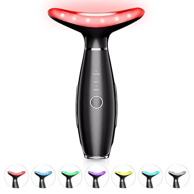 ELISHINE 7 Color Neck Face Massager - Facial Massager Tool for Skin Care at Home, Vibrating Face Massager with Thermals, Galvanic Machines Black