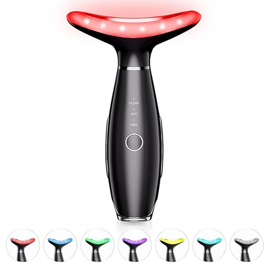 ELISHINE 7 Color Neck Face Massager - Facial Massager Tool for Skin Care at Home, Vibrating Face Massager with Thermals, Galvanic Machines Black