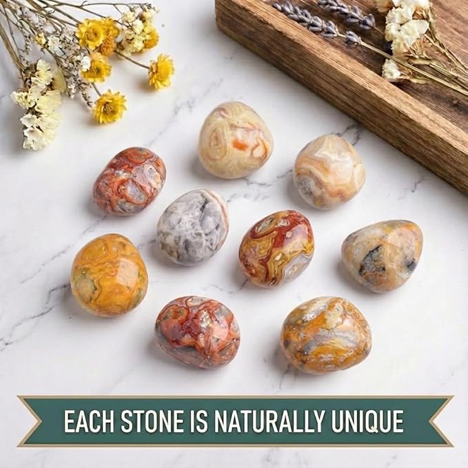 Polished Crazy Lace Agate Crystal Stones - 2 Pcs of 1.2" Worry Stone for Anxiety, Pocket Palm Stone Super Large Handpicked Natural Tumbled Gemstones for Meditation, Reiki, Chakra Healing, Home Decor