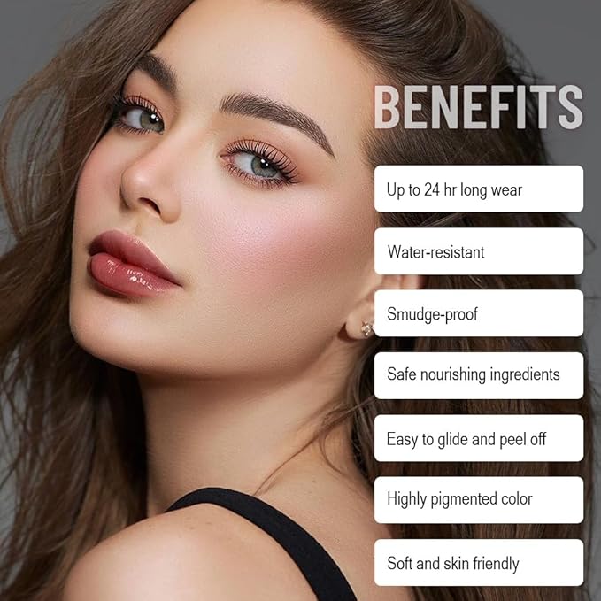 2-in-1 Fuchsia Lip Stain Peel Off & Hydrating Plumping Lip Oil with Tweezer, of Women Long Lasting Waterproof Peel Off Lip liner Tattoo, Highly Pigmented for All Skin Types 04#