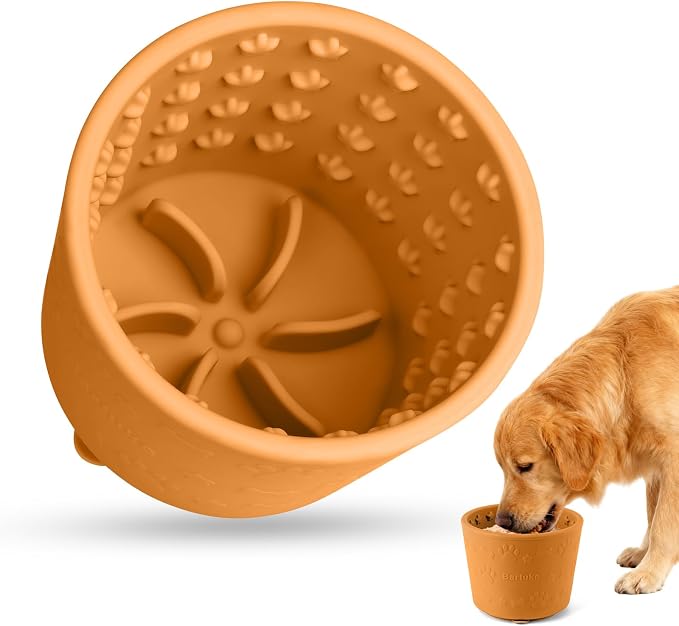 Dog Slow Feeder Lick Bowl, Silicone Dog Bowl with Strong Suction, Orange