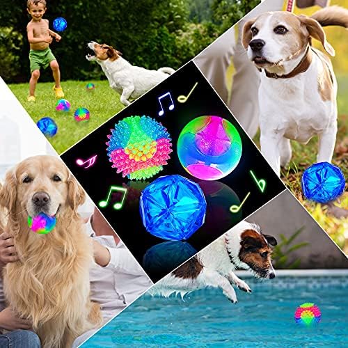 Sumind 3 Pcs Light Dog Ball Glow in The Dark Dog Ball LED Glowing Interactive Squeaky Spiky Interactive Toy Bounce Activated Pet Toy for Puppies