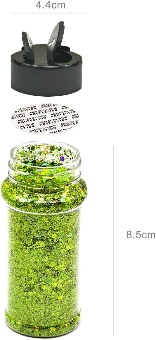 Light Green - Craft Glitter - 2oz Glitter Shaker Bright Colorful Mix Chunky Body Glitter Bulk - 24 Colors in Shaker, Cosmetic Grade Glitter - EBLB608