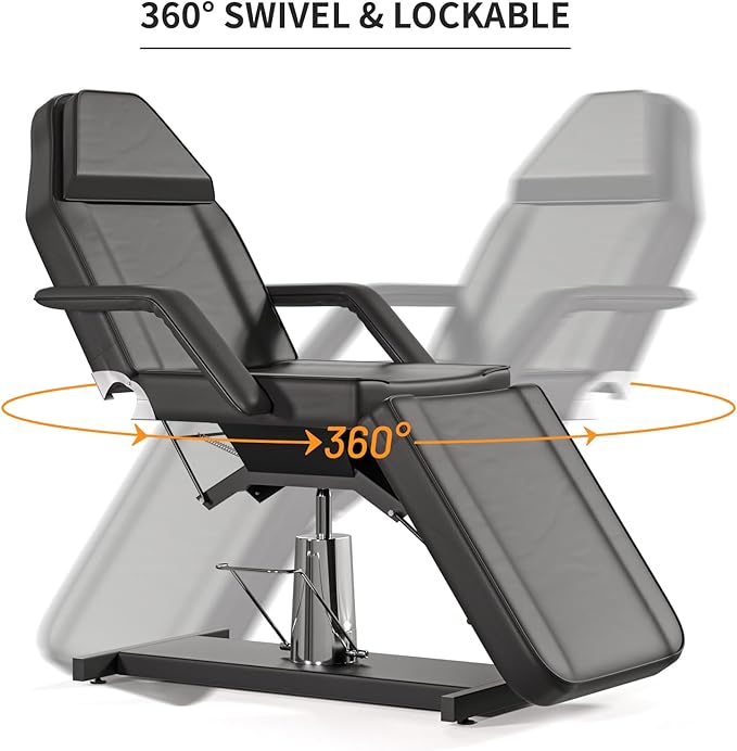 Hydraulic Tattoo Chair Bed for Client Spa Bed with Stool Height Adjustable Facial Beds for Esthetician Chair Aesthetic Treatment Table (Black Hydraulic Tattoo Chair)