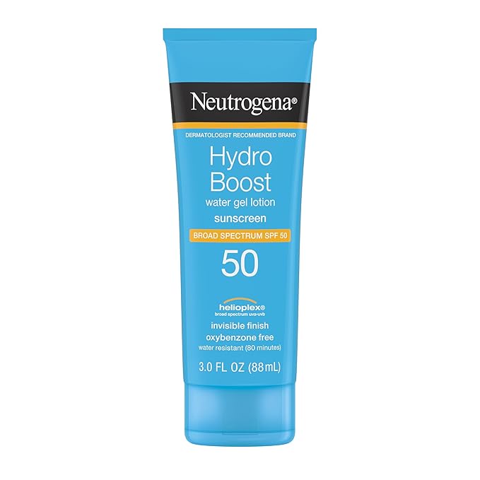 Neutrogena Hydro Boost Water Gel Sunscreen SPF 50, Oil‑Free Hydrating & Water‑Resistant Face & Body Sunscreen Lotion, Non‑Greasy, Broad Spectrum, Lightweight Moisturizer, 3 fl oz