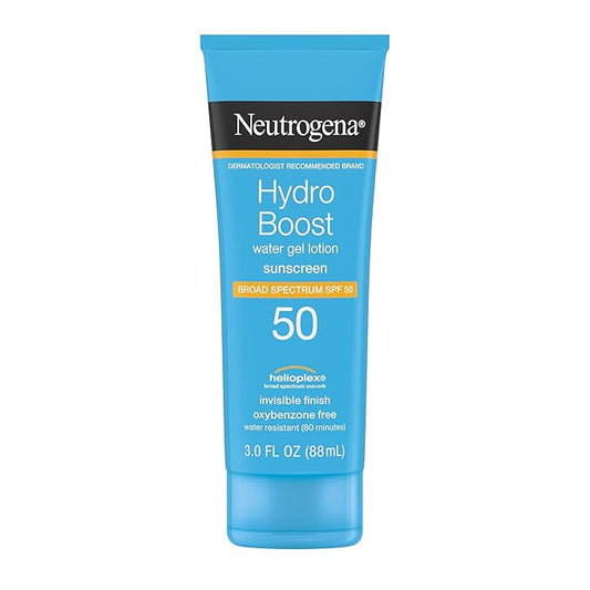 Neutrogena Hydro Boost Water Gel Sunscreen SPF 50, Oil‑Free Hydrating & Water‑Resistant Face & Body Sunscreen Lotion, Non‑Greasy, Broad Spectrum, Lightweight Moisturizer, 3 fl oz