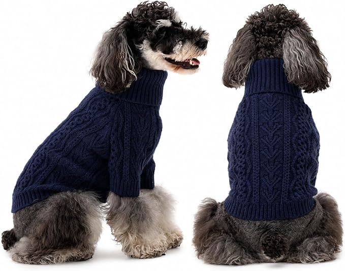 Lelepet Dog Sweater for Small Dogs,Turtleneck Cable Knit Fall Sweatshirt S | Knitted Small Dog Sweater with Sleeves,Stretchy Warm Pet Winter Outfit,Pullover Cozy Puppy Sweater for Cold Weather (XS-3XL)