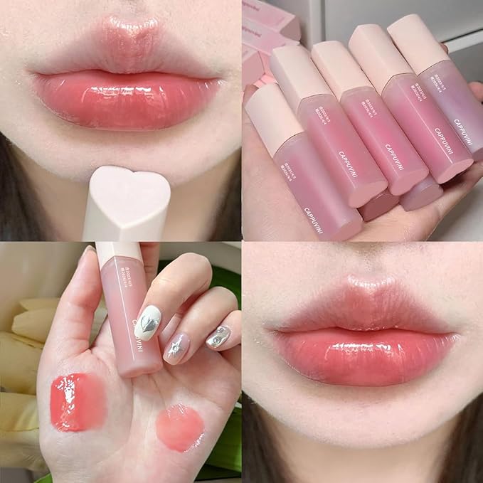 Petansy Hydrating Lip Gloss, 4 Colors Plumping Lipgloss, Waterproof MoisturizingTinted Lip Balm, Water Mirror Liquid Lipstick, Long-Lasting Bold Stain, Non-Sticky Natural Lip Makeup