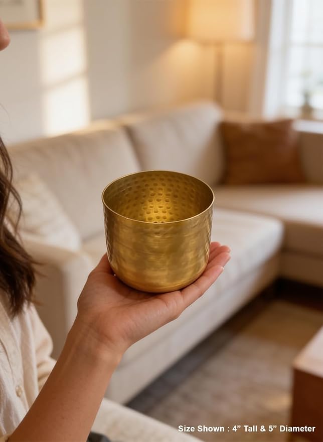 Serene Spaces Living Antique Brass Look Gold Hammered Pots: Stylish Indoor Planter, Decorative Accent for Potted Plants, Gold Flower Vase for Wedding, Extra Small, Set of 12