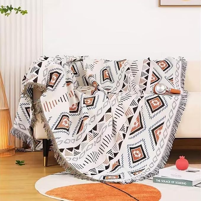 Lqprom Aztec Southwestern Throw Blanket,Native American Cover 71"x91" | Southwest Boho Style,Sofa Chair Cover,Outdoor Beach Car Tent Travel Camping Use,Reversible and lightweight,Tapestry,Tassels