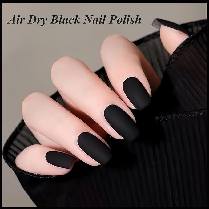 Matte Black Nail Polish - Quick Dry, Vegan, for Men & Women - Velvet Gel Finish, Rapid Dry Fingernail Polish