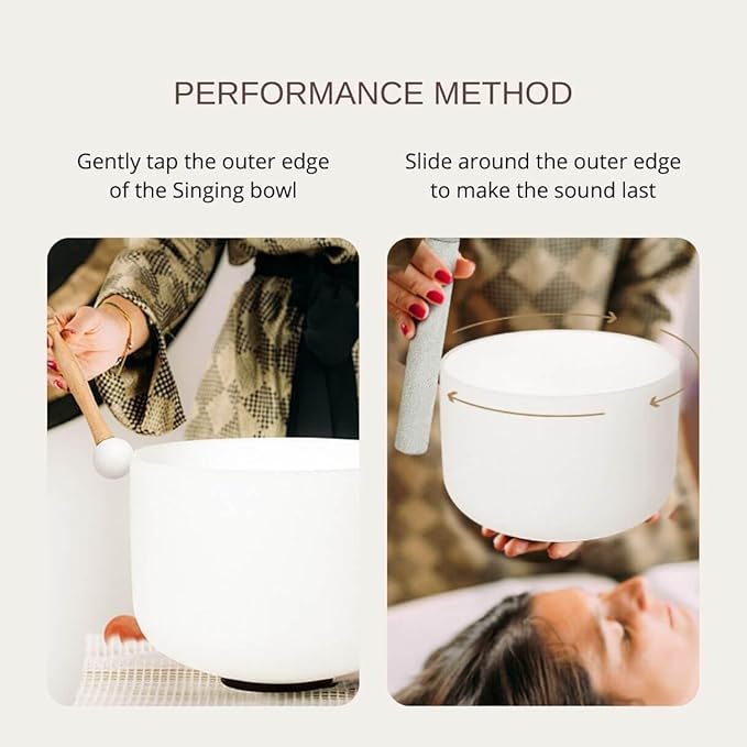 8-12 inch 432hz Quartz Crystal Singing Bowls Set of 3 Pure White, for Healing Mindfulness Meditation Yoga Sound Baths with Case and Mallet Suede Striker